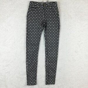 H&M Womens Jeans Skinny Ankle Denim Navy Blue Geometric Print Mid Rise Stretch 4